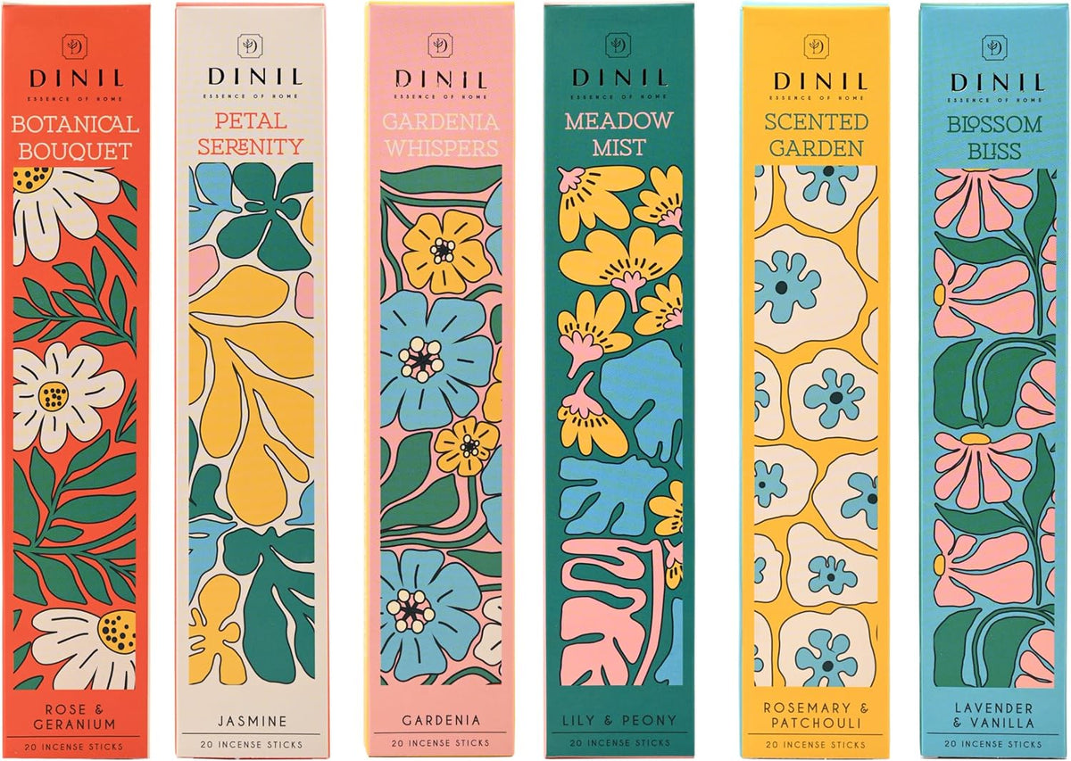 Dinil Whispering Wildflowers Incense Sticks Gift Set, 6 Floral Scents