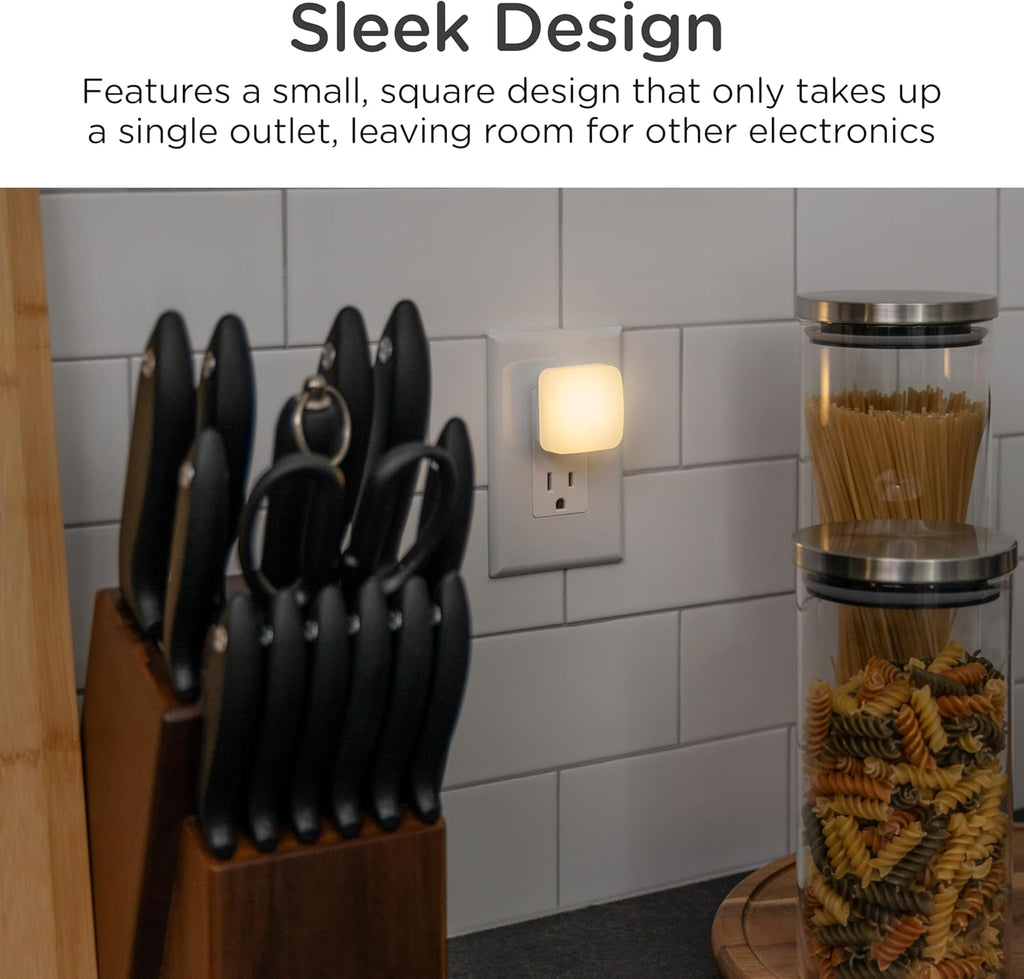 Lights By Night Mini Square LED Night Light, Plug in, Dusk to Dawn Sensor