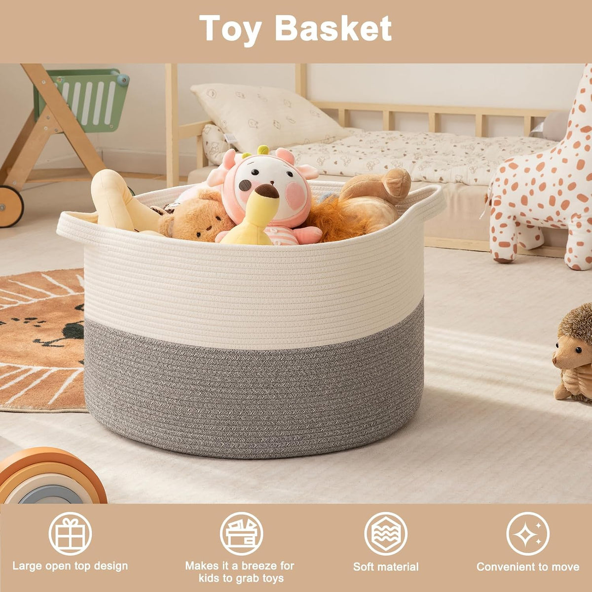 OIAHOMY 115L Extra Large Blanket Basket Living Room Laundry Basket Grey