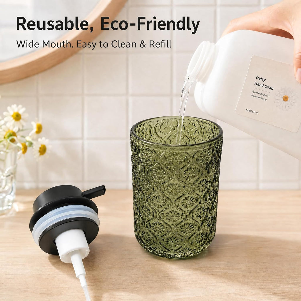 Green Glass Foaming Soap Dispenser, 14 OZ Vintage Foam Hand Soap Dispenser