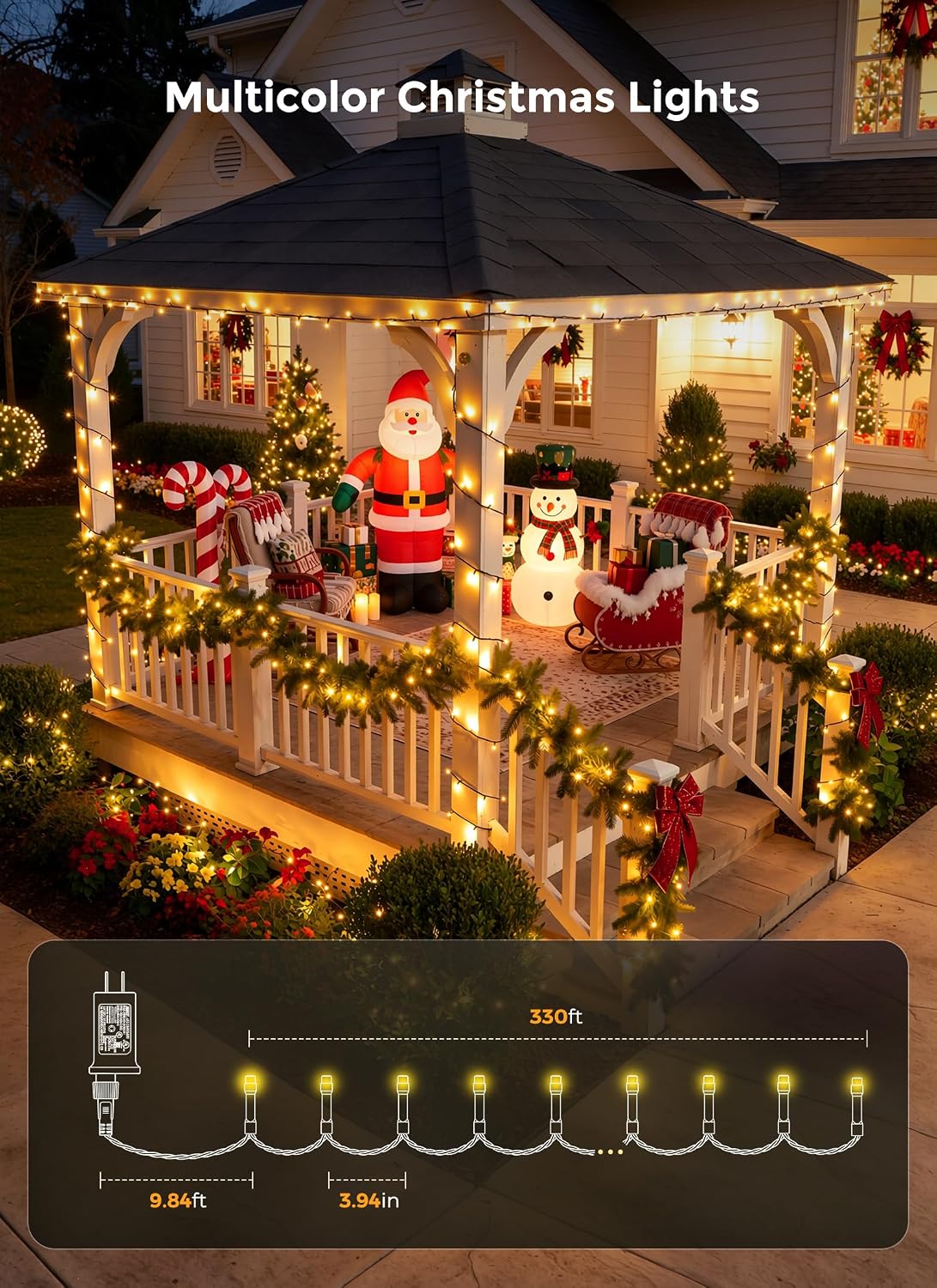 Brightown 330FT 1000LED Christmas Lights Outdoor Warm White String Lights