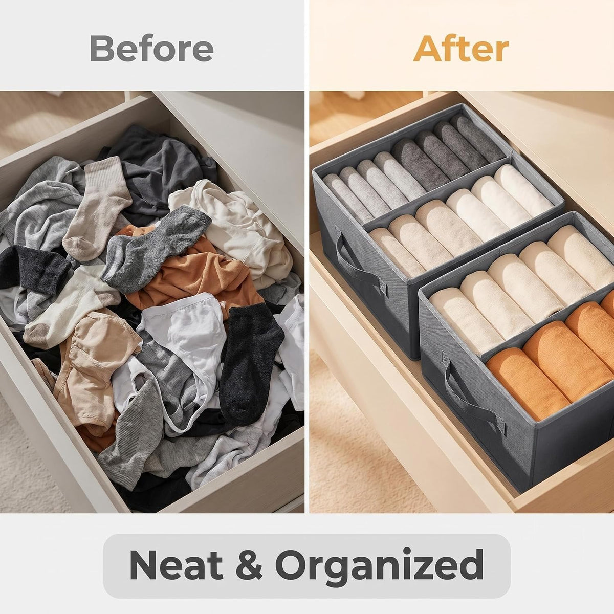 Collapsible Fabric Storage Drawer 11"x11"x7" - Foldable Closet Drawer for Hanging Closet Organizer, Shelf Drawer for Clothes, Underwear, Socks, Grey