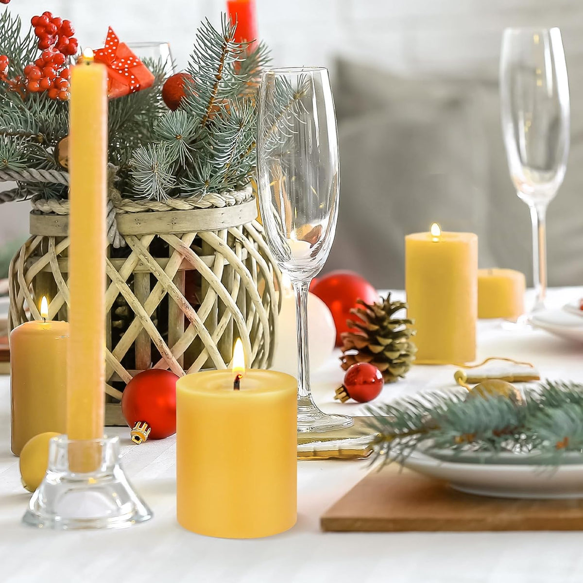 Pure Beeswax Candles, Large Candles Beeswax Pillar Candles Set of 6-120 Hour Burn Time, Wedding Candle or Large Candle for Home Interior