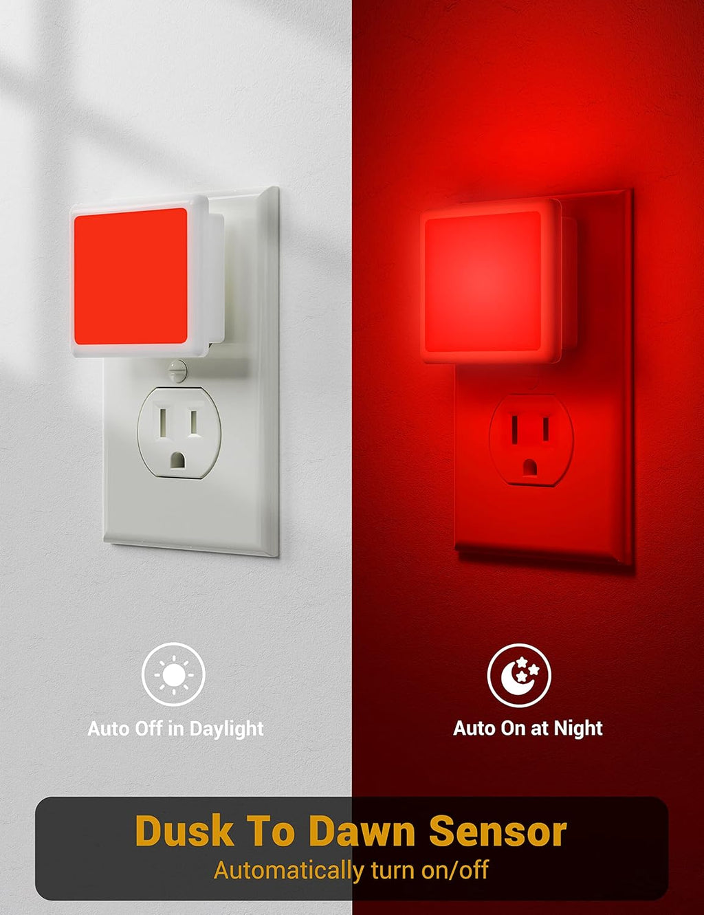 JandCase Red Night Light, Red NightLight[2 Pack],0.3W LED Night Light