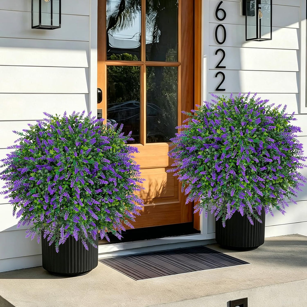Chillchard 2 Pack UV Resistant Artificial Lavender Boxwood Plants Outdoor