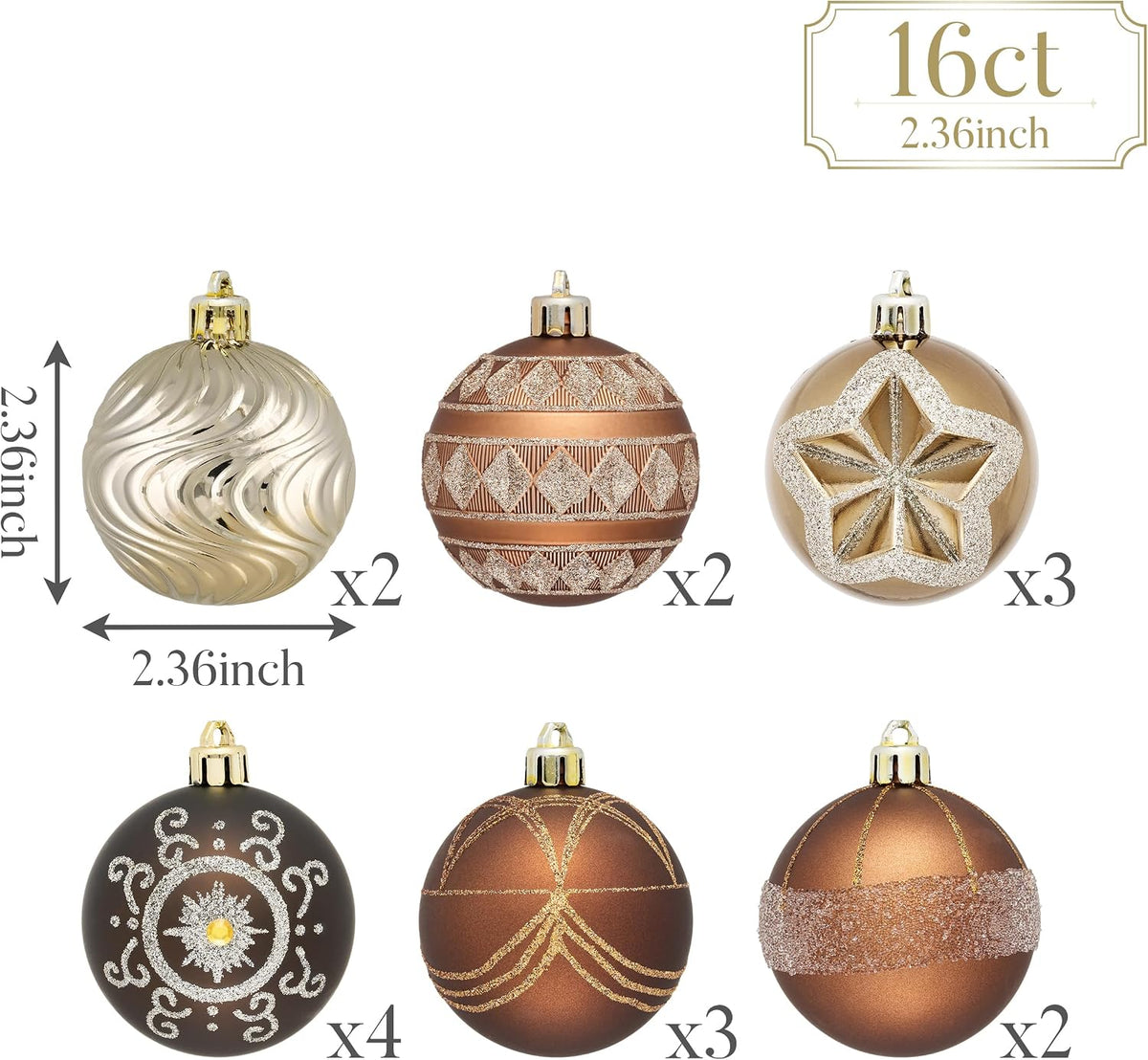 Valery Madelyn 16ct Christmas Tree Decorations Ball Ornaments 2.36 Inches