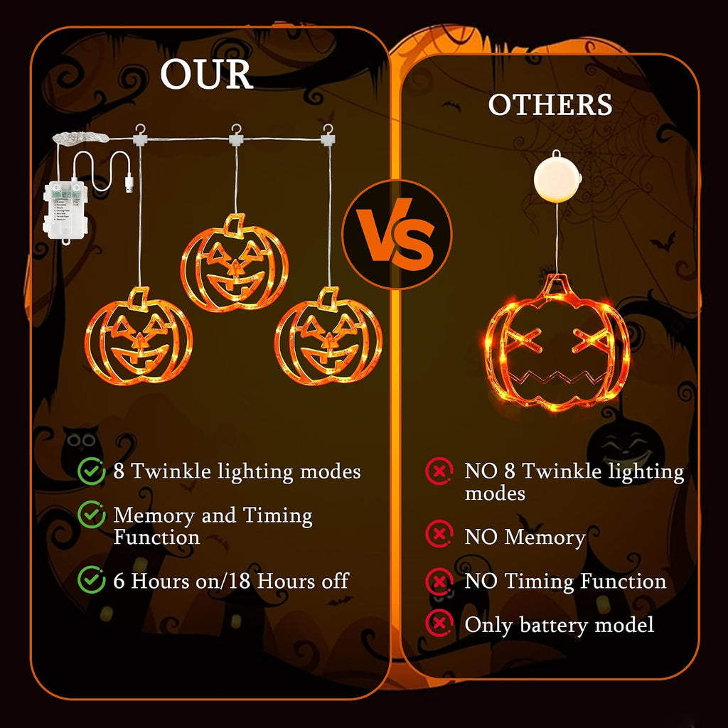 woohaha Pumpkin Halloween Window Lights,48LED Orange