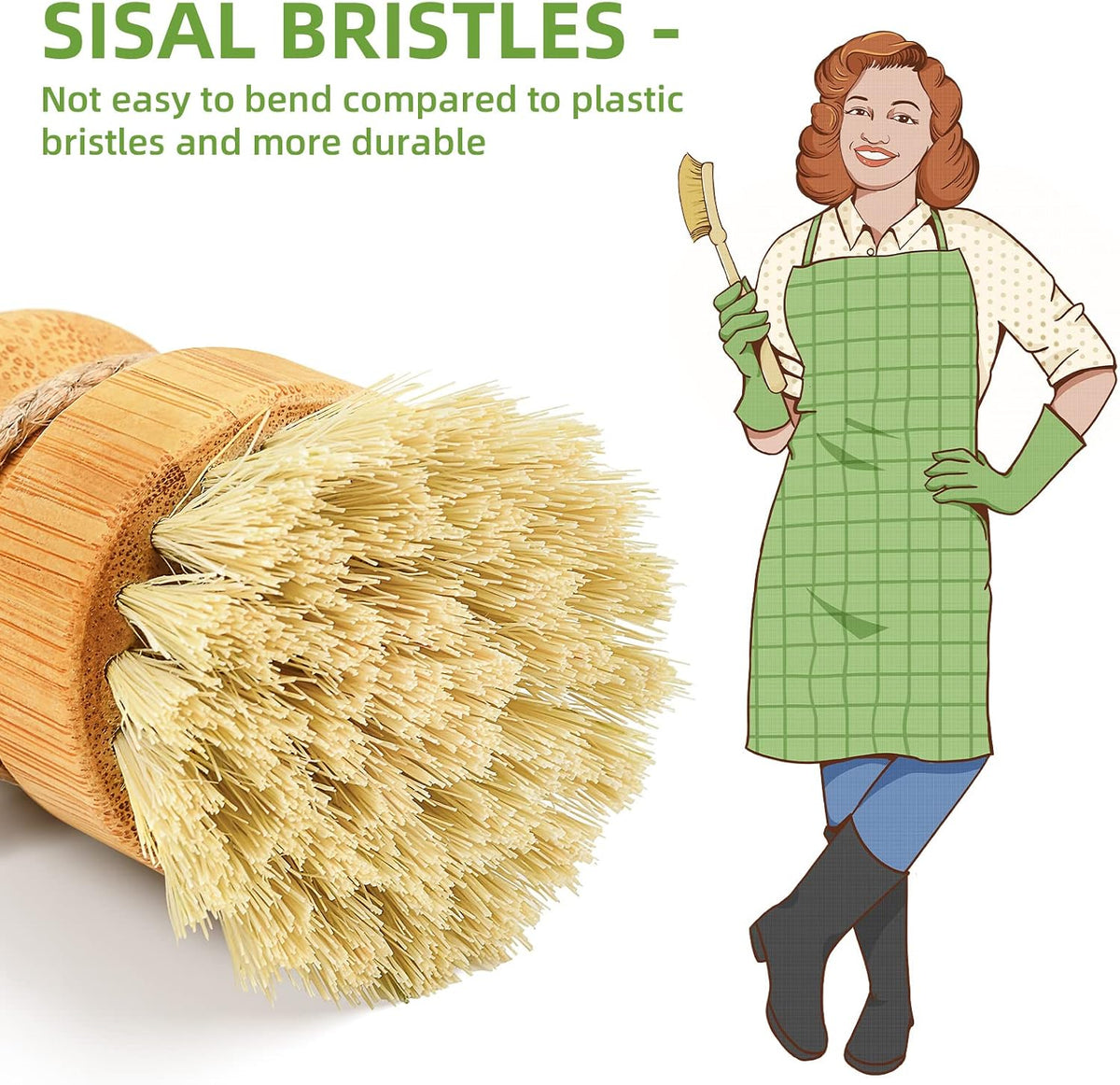 SUBEKYU Bamboo Dish Scrub Brush,Produce Brush,2 Pack with Holder