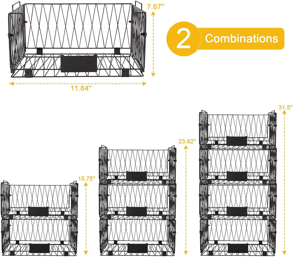 2 PACK XXL Stackable Wire Baskets for Pantry Organization and Storage
