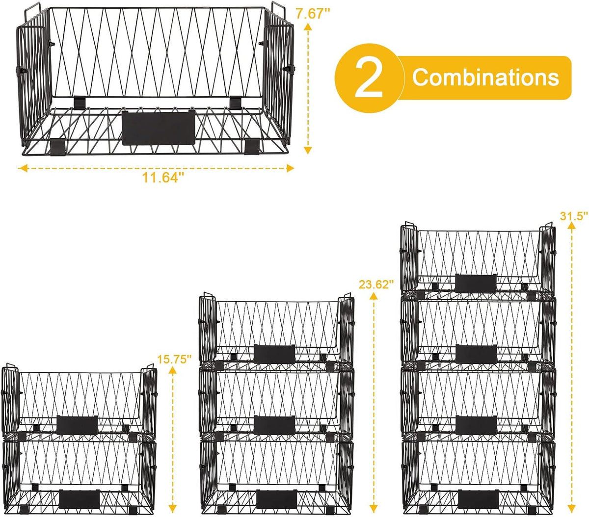 2 PACK XXL Stackable Wire Baskets for Pantry Organization and Storage