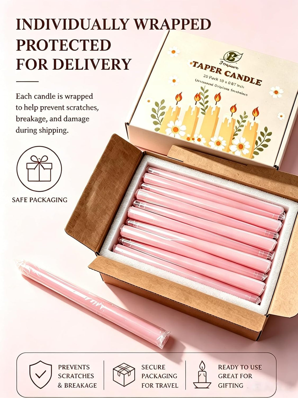 Pale Pink Elegant Taper Candles for Romantic Home Décor and Events