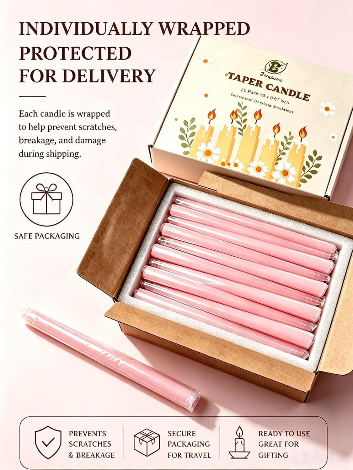 Pale Pink Elegant Taper Candles for Romantic Home Décor and Events