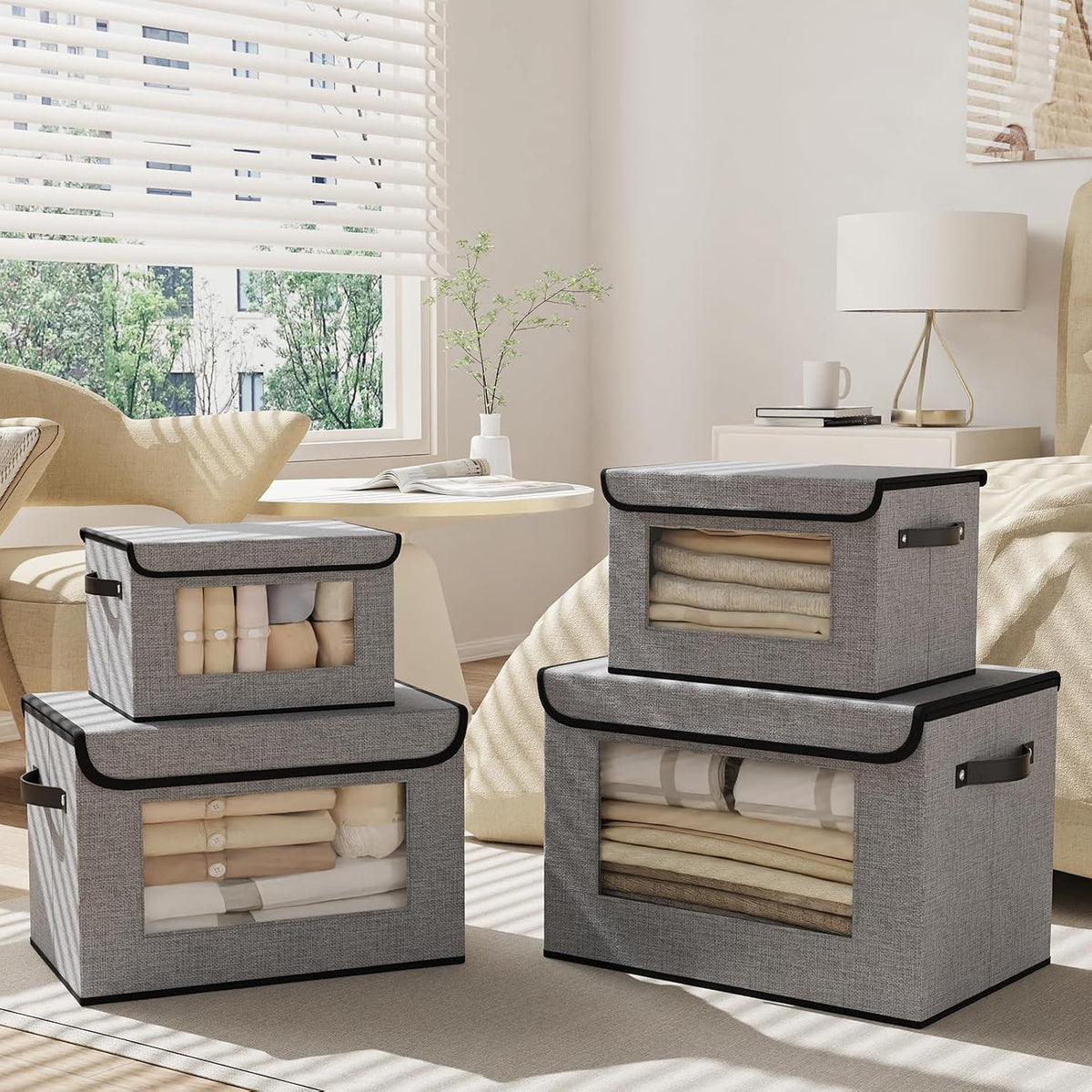 Gray Storage Baskets with Lid,Closet Bin,13x9.1x7.9In,5Pack