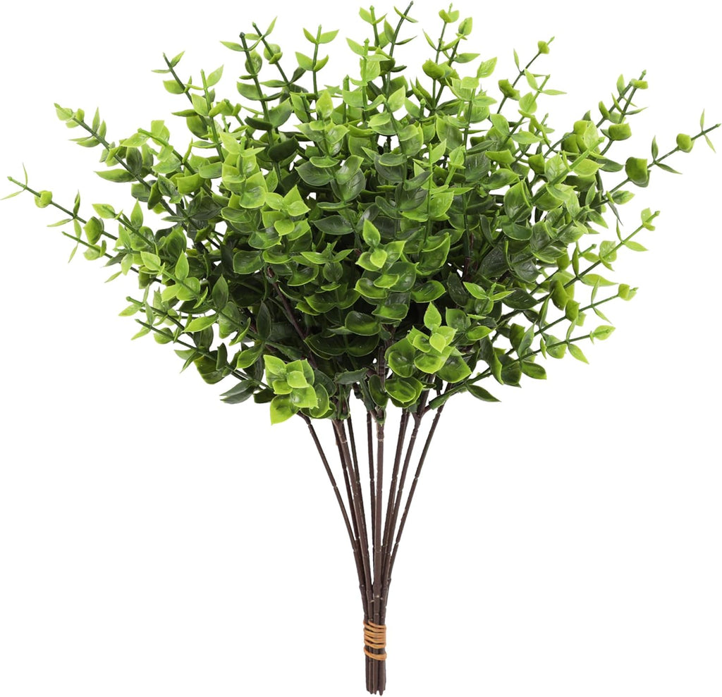 Pack of 12 Artificial Eucalyptus Stems Bunch, 11.8 inch Faux Green Leaf