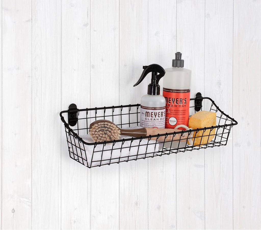Spectrum Medium Wire Wall Basket Matte Black Rustic Wall Bin, Vintage Wire Basket_Wall Mount Hanging Caddy for Kitchen Organization, Wall_Mount Storage for Pantry Bathroom Kitchen, Medium (Pack of 4)