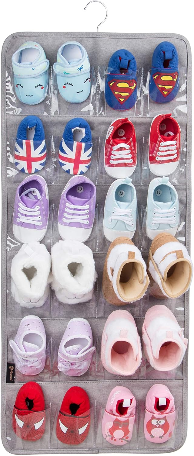 PACMAXI Over The Door Shoes Organizer for 12 Pairs of Baby Shoes Boys Girl