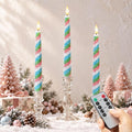 Candy Cane Flameless Taper Candles with Remote, Pastel Christmas Decoration