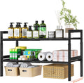 Under Sink Organizer and Storage 16.5"-30.7" Expandable Length, Adjustable Height Max 16.7" Under Sink Shelf 2 Tier with Removable ABS Panels Metal Frame for Bathroom Kitchen Pantry Cabitnet Pot Pan
