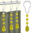 Shower Curtain Hooks Rings for Bathroom, 12PCS Gemstone Crystal Bead Water Drop Stainless Steel Rust Resistant Clear Shower Curtain Rings (Yellow)