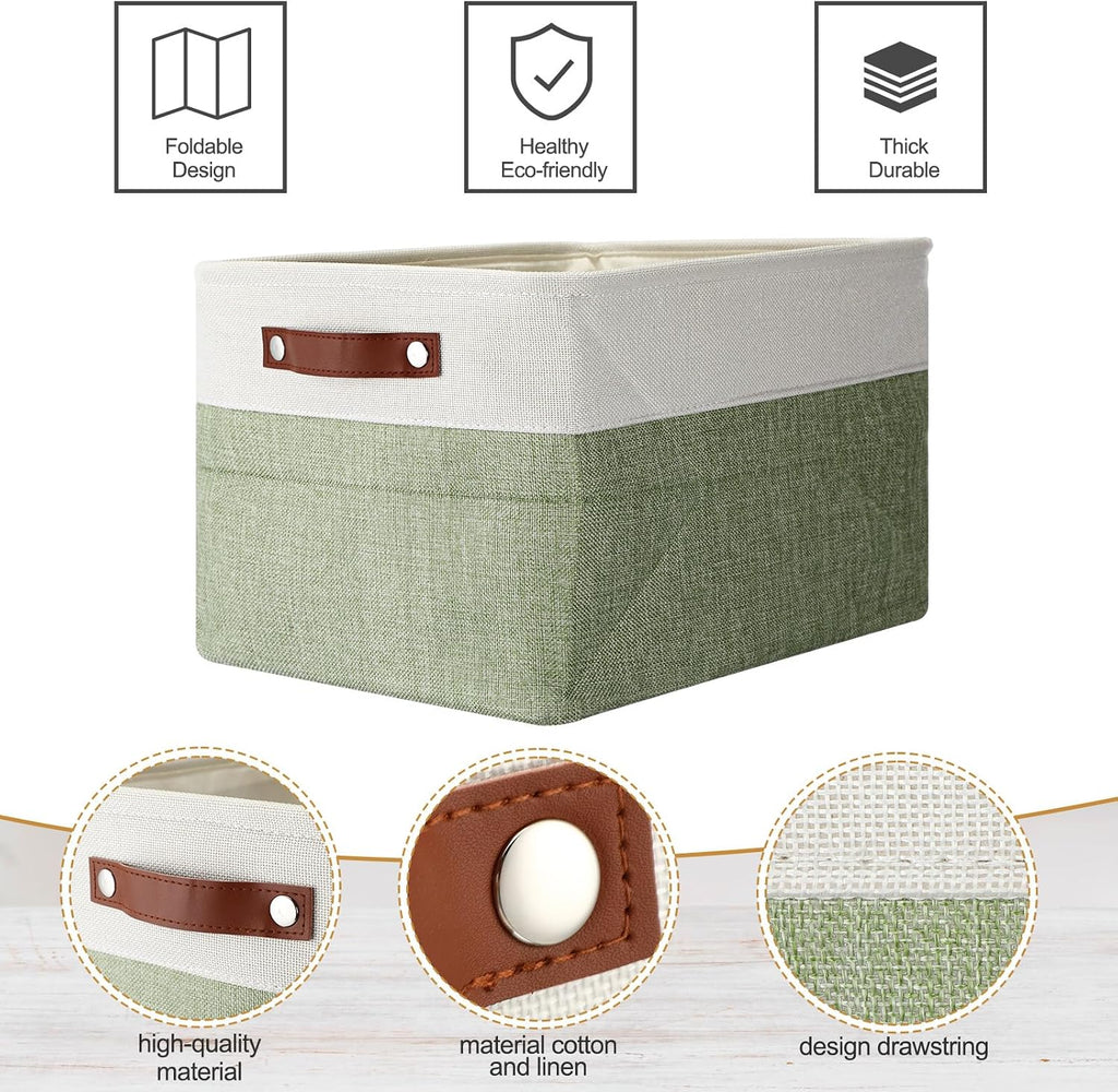 Uiifan 16 x 12 x 10 Inch 8 Pack Fabric Storage Baskets with Handles, Green