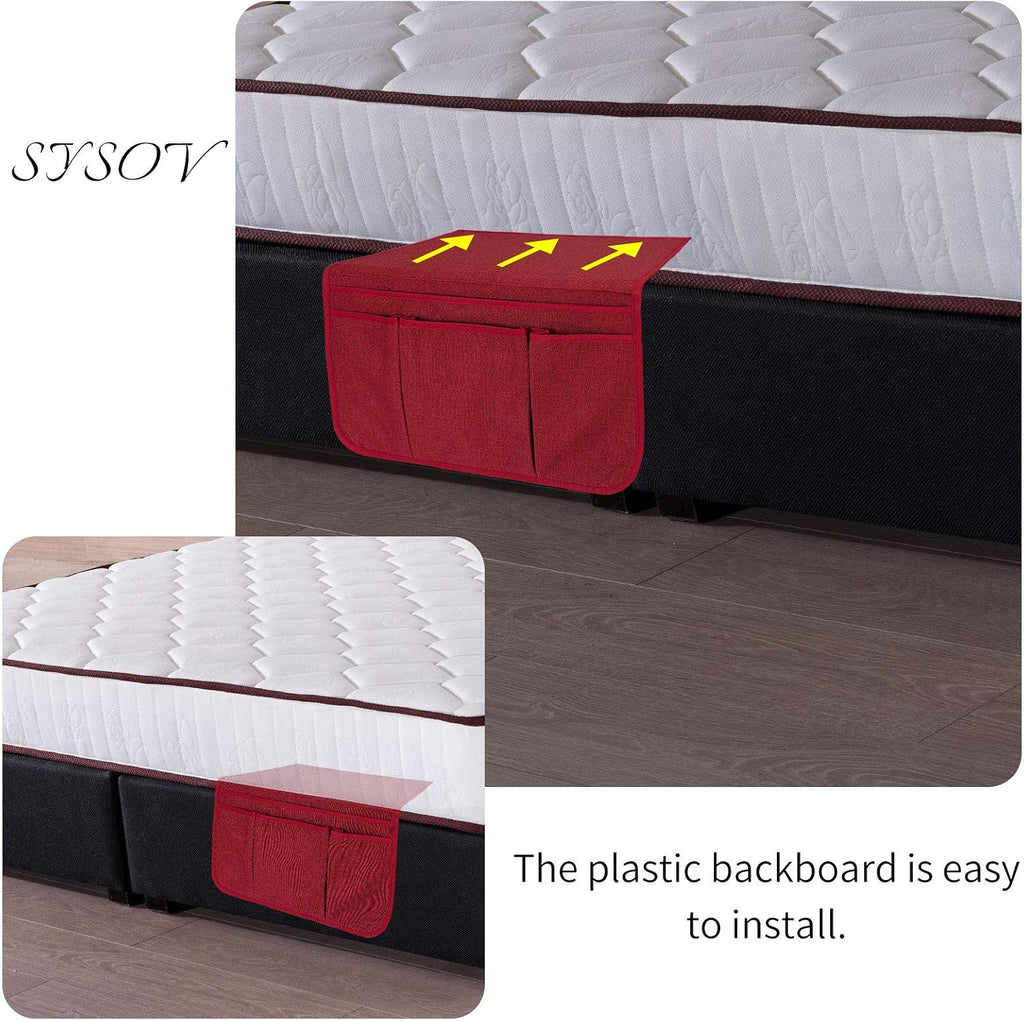 Bedside Caddy Bedside Storage Organizer Magazine Phone Tablet iPad Remote Holder, Organizer Caddy for Home College Dorm Bed, Sofa, Bunk Bed (Burgundy)