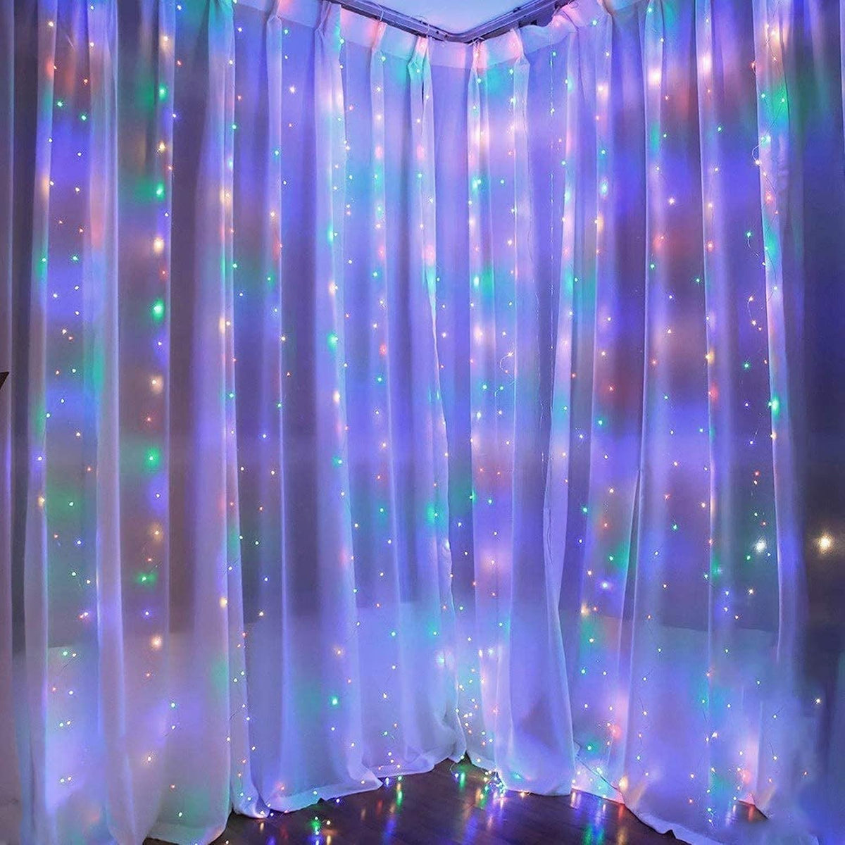 Dazzle Bright Window Curtain String Lights, 300 LED 9.8ft x 9.8ft Multicolor Fairy Lights with 8 Lighting Modes, Waterproof Lights for Bedroom Party Wedding Home Garden Wall Decor