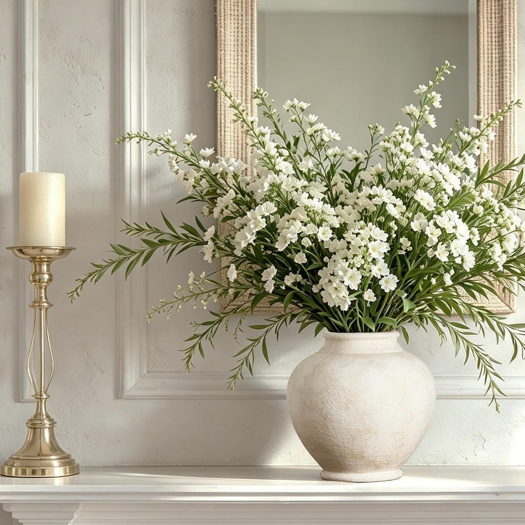 Ceramic Large Flower Vase, Rustic Farmhouse Vase Decorative Big Round Vases Floral Pottery Vases for Home Decor Table Living Room Entryway Mantel Bedroom Bathroom Kitchen - 9.6" W
