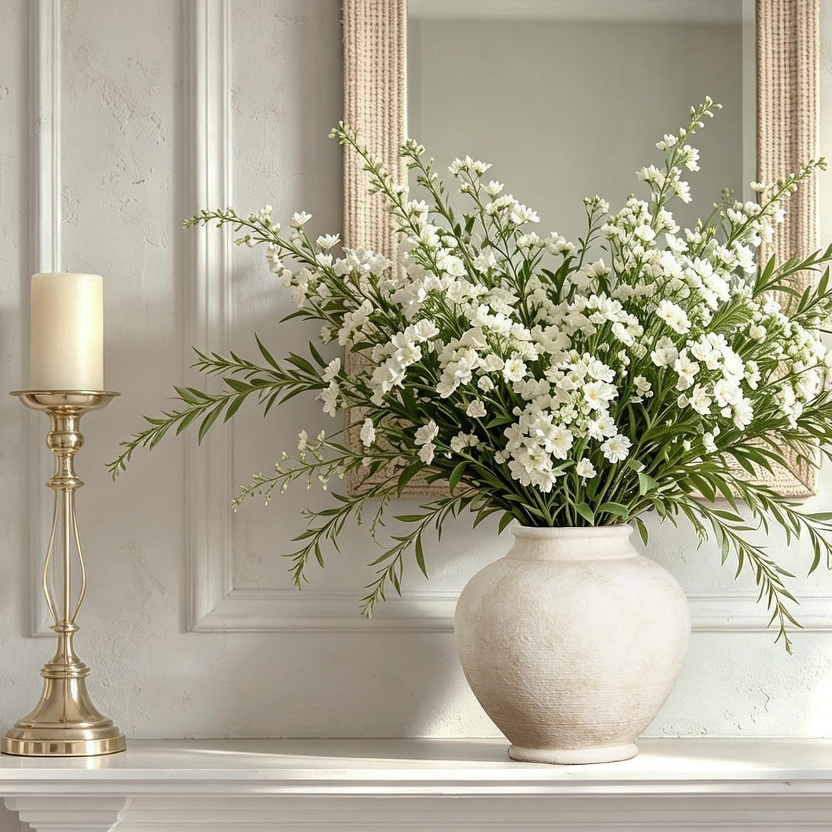 Ceramic Large Flower Vase, Rustic Farmhouse Vase Decorative Big Round Vases Floral Pottery Vases for Home Decor Table Living Room Entryway Mantel Bedroom Bathroom Kitchen - 9.6" W