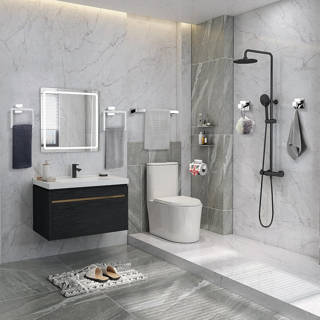 TQKAG 6-Piece Towel Bar Set, 23.6" Bathroom Hardware Set, Polished Chrome