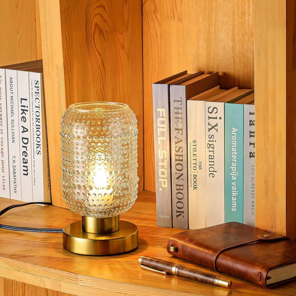 ZYER 8.9in Clear Table Lamp, Touch Control Bedside Lamp Small Vintage Lamp