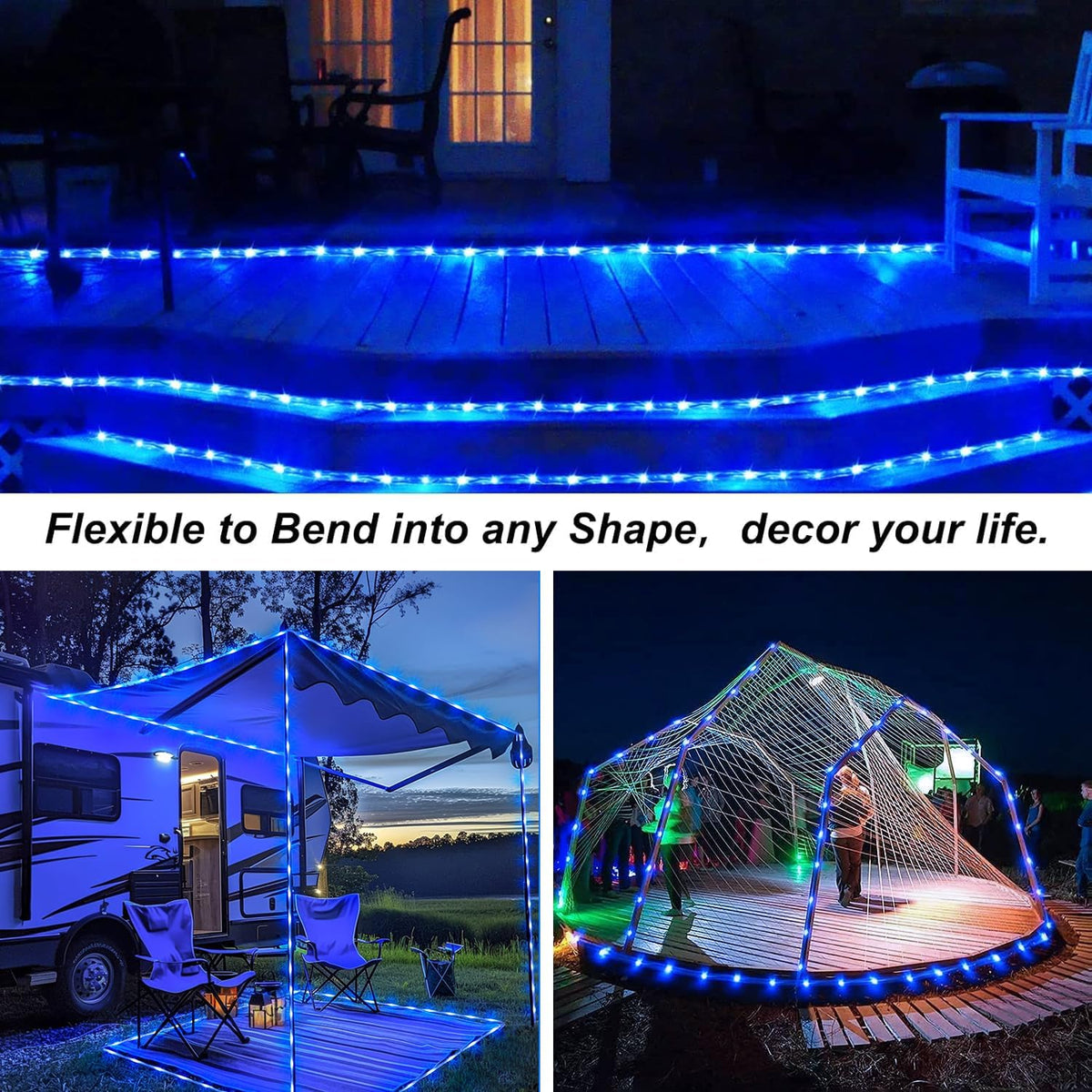 JMEXSUSS 2 Pack Blue Battery Operated Rope Lights Outdoor Waterproof