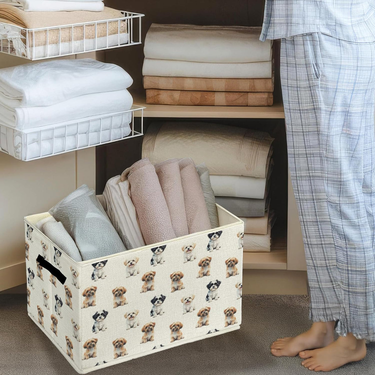Shih Tzu Gifts Storage Bins & Boxes with Handles, Dog Foldable Basket for Organizing Dog Lovers Owners Women, Shih Tzu Christmas Storage Laundry Hampers for Bedroom Bathroom Clothes Toys Books