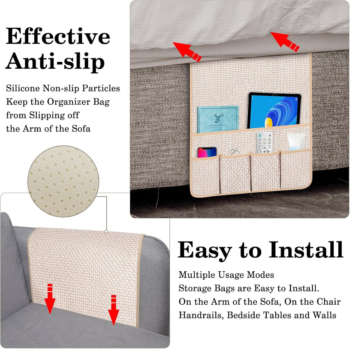 Remote Control Holder Couch Caddy, Armchair Caddy for Recliner 5 Pockets