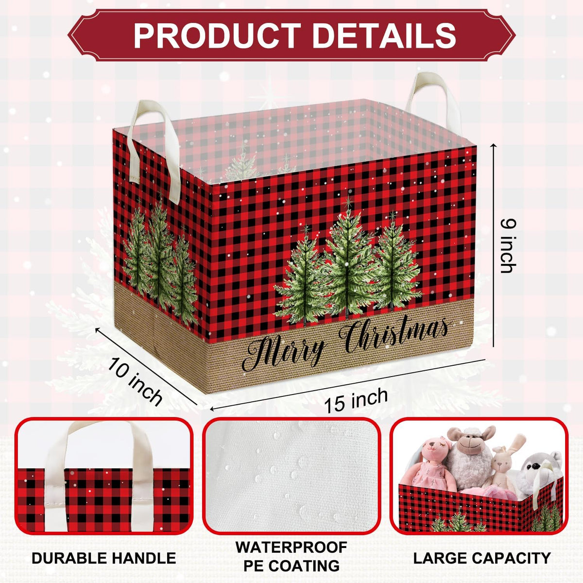 Merry Christmas HOLA Storage Basket, Snowman Waterproof Storage Box, Toy and Clothes Storage Box for Boys and Girls, Santa Christmas Gifts for Nursery, Christmas Winter Party Decoration Storage Cube
