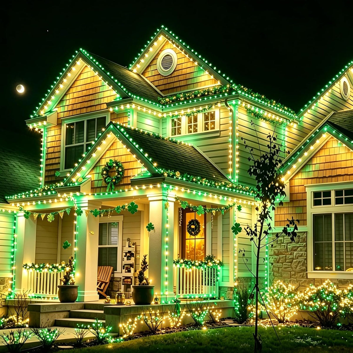 LAMPHOME Green Yellow String Lights, 25FT 50LED Commercial Extendable Mini Christmas Lights Plug in for St. Patrick's Day Christmas Tree Xmas Garland Wedding, Indoor Outdoor Patio Garden Home Decor