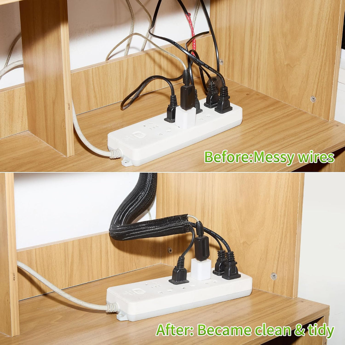 Split Wire Loom 2pcs 3/4 Inch 5ft, Braided Cable Sleeve for Cable Management, Cord Protector for Pets, TV, Desk & Automotive, Black