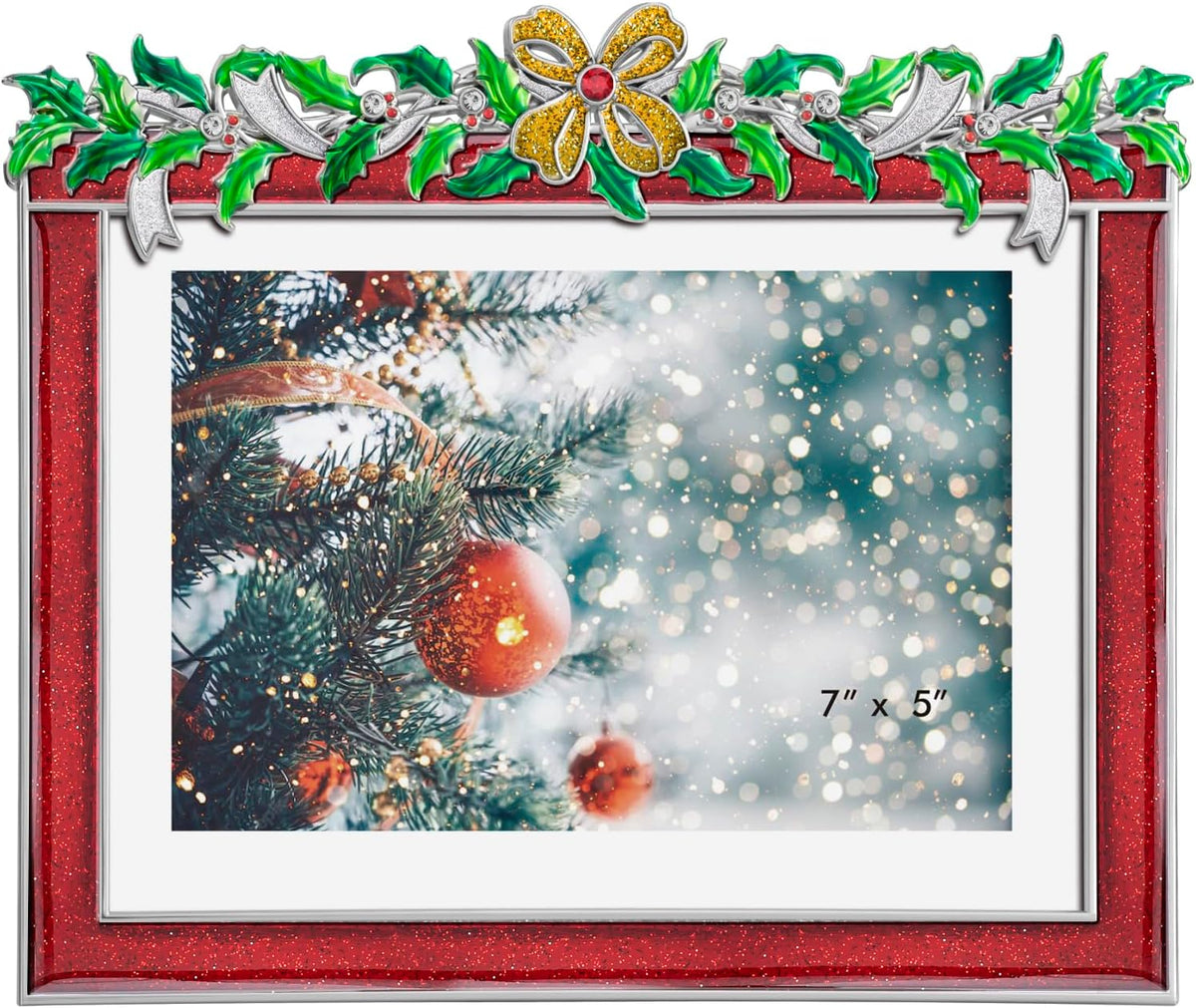 Picture Frame 5x7 Christmas Decorations Metal Photo Display Photo Frames with High Definition Glass Front Gift Ideas Tabletop Home Decorative (Red)