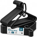 Heavy Duty Clothes Hangers, 24 Pack - Space Saving, Ultra Strong Black Plastic - Hang Your Belt, Pants, Coat, Shirt, Shorts, Jeans, Sweater and More - Bulk Closet Storage for Adults Clothing