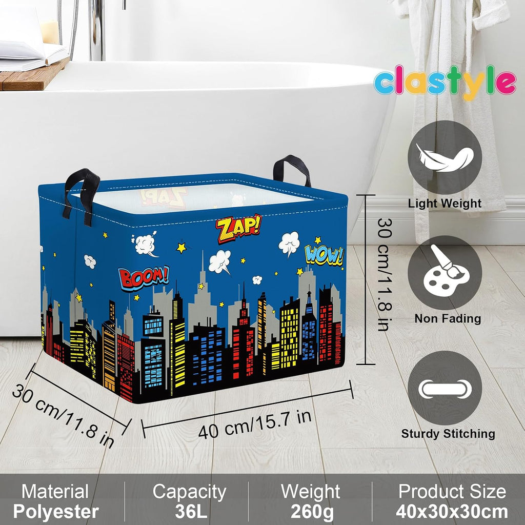 Clastyle Kid Storage Basket City Hero Foldable Clothes Laundry Hamper, 36L