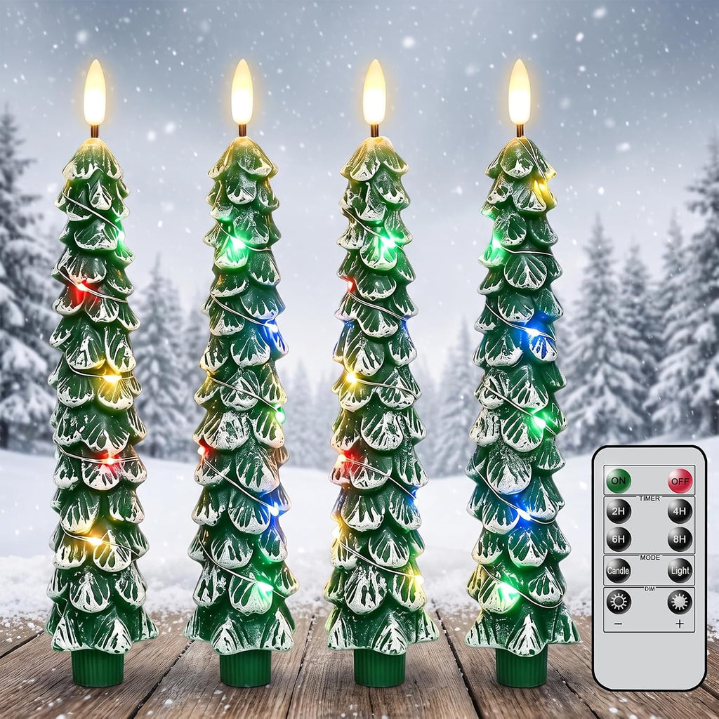 Christmas Tree Flameless Taper Candles Remote Colorful String Lights