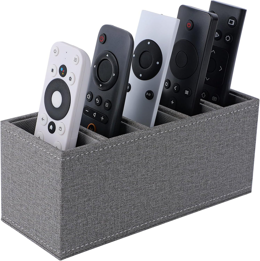 LAMOTI Remote Control Holder, 5-Slot Small Desk Organizer TV Remote Caddy