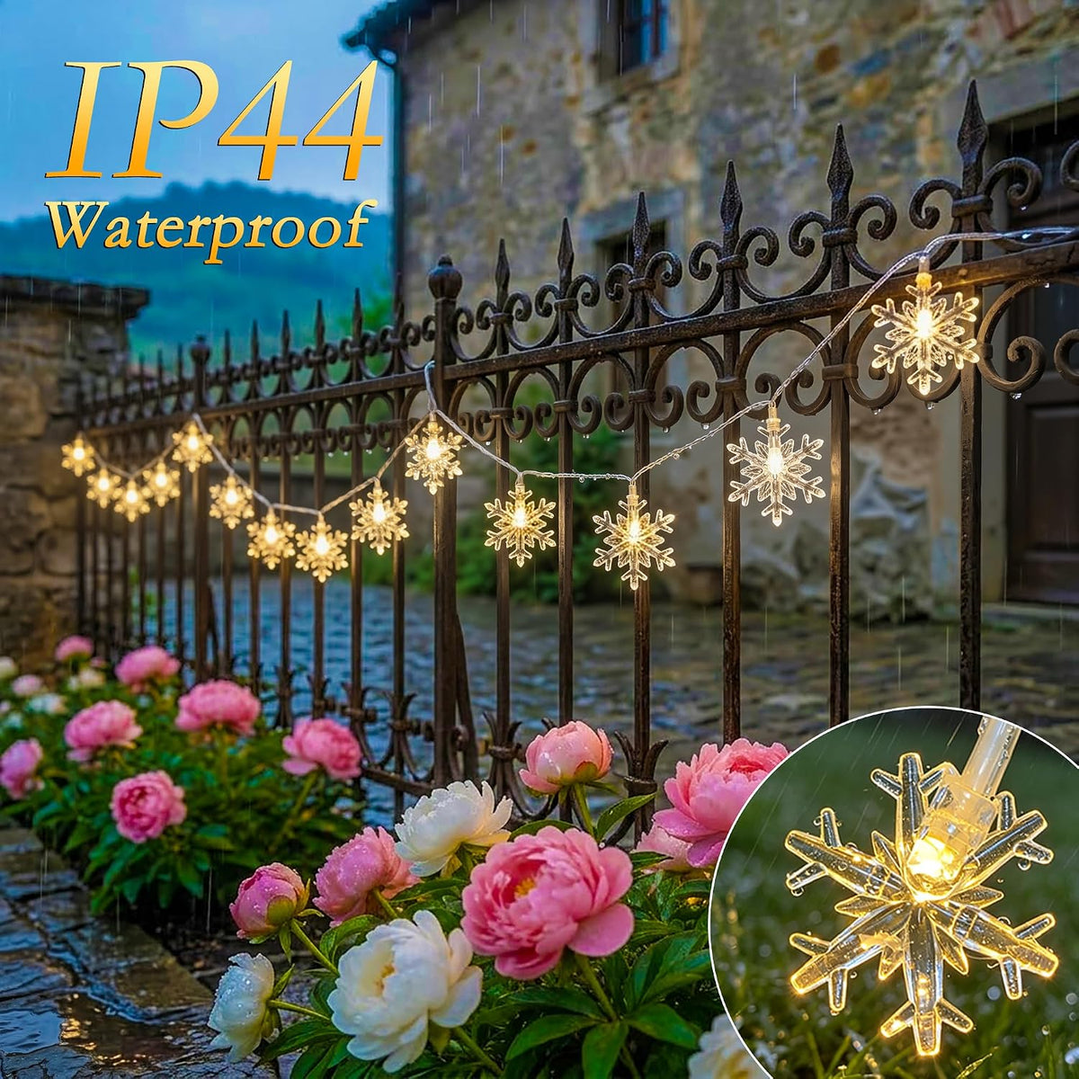 Christmas Snowflake String Lights USB 50FT 100 LED Warm White & Multicolor