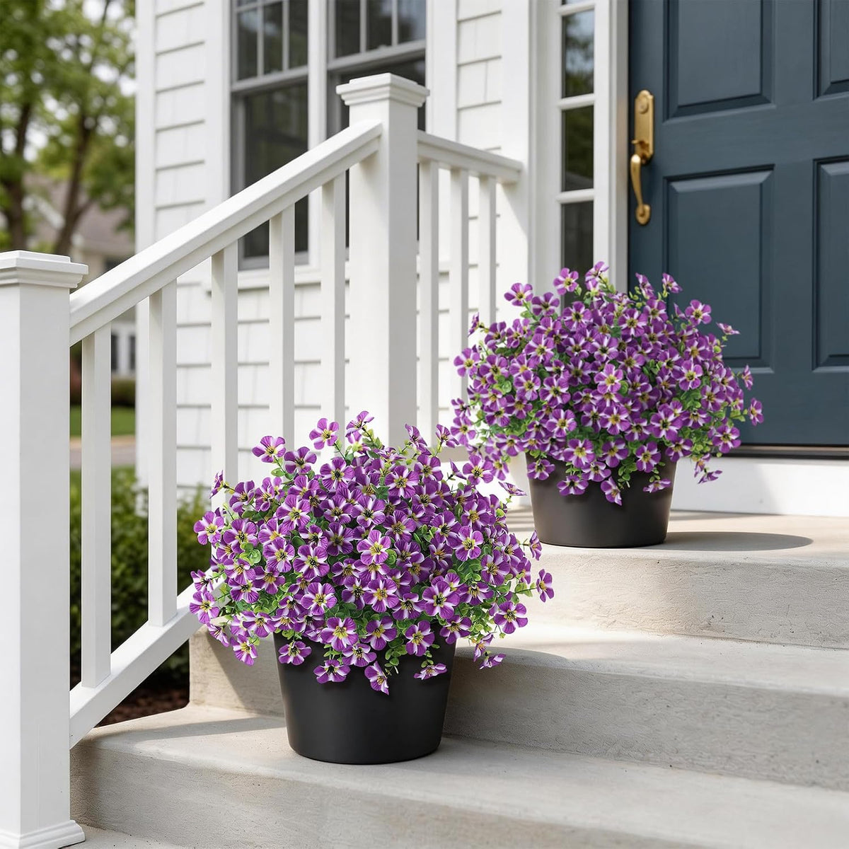 2 Pcs Artificial Flowers & Eucalyptus Topiary Trees for Porch (Purple)