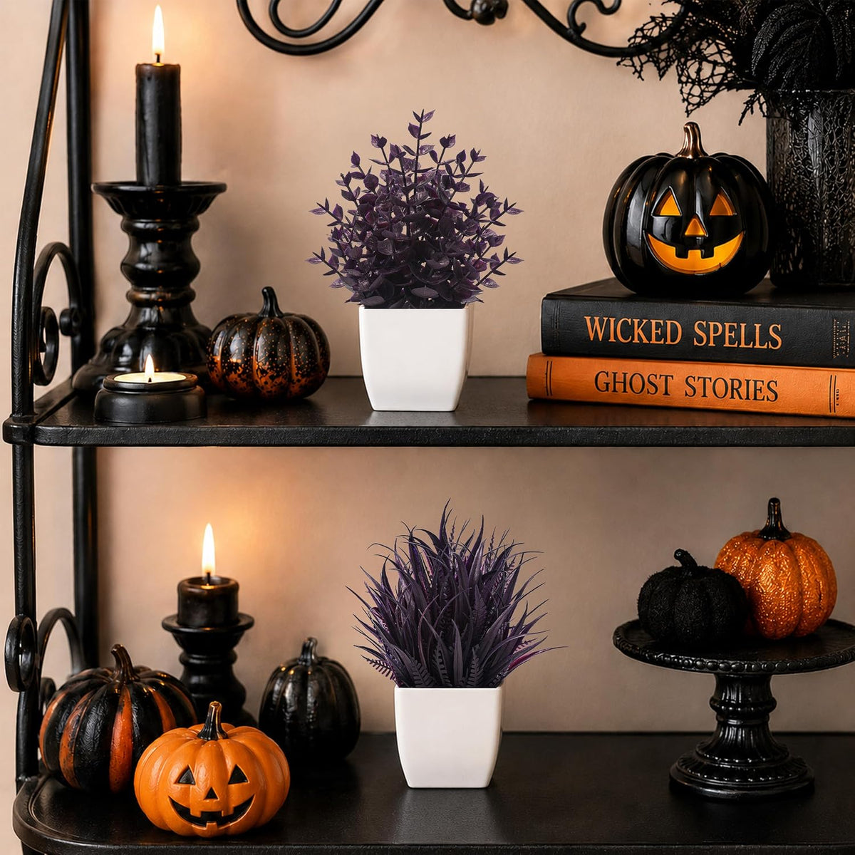 Der Rose 2 Pack Plum Small Fake Plants for Halloween Gothic Home Decor