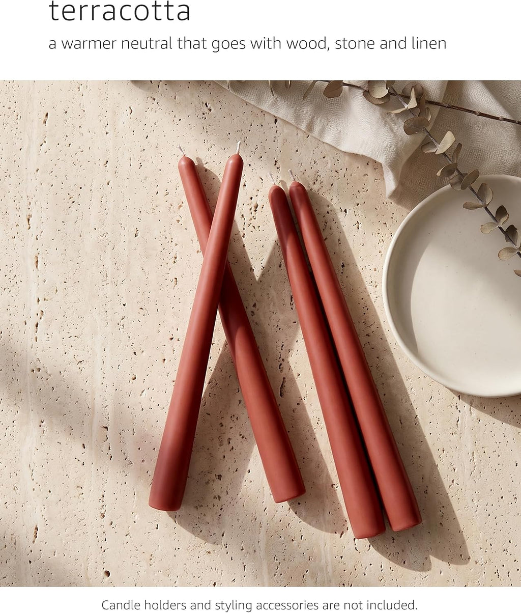 10" Classic Taper Candles, Terracotta, 4-Pack, 7-8 Hours Long Burning, Unscented Tall Candlesticks