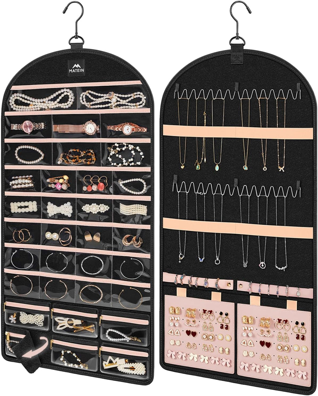 MATEIN Hanging Jewelry Organizer with Removable Zipper Jewelry Pouches