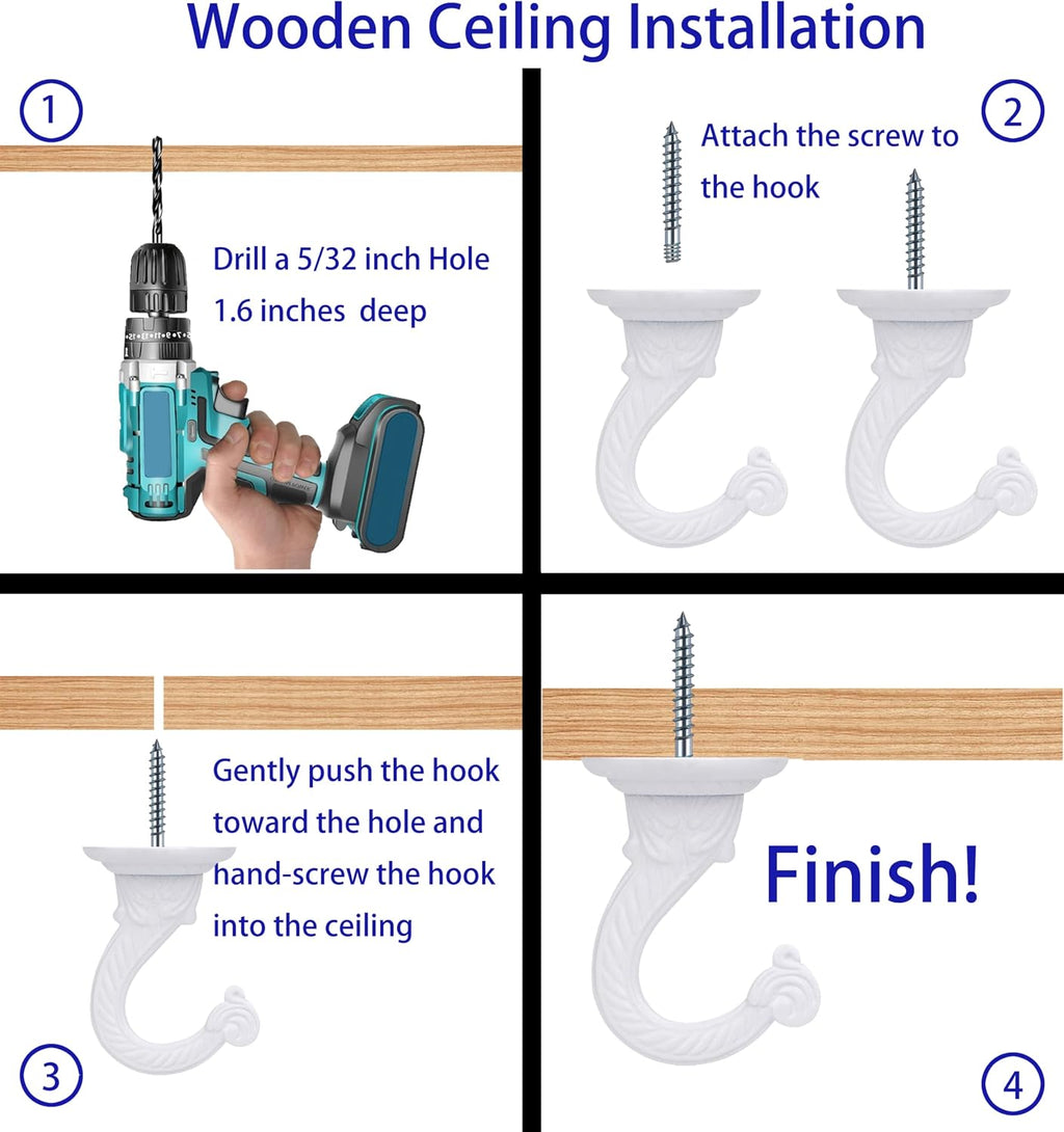 Heavy Duty Ceiling Hooks, Hanging Plants, Wall Kit (2, White)