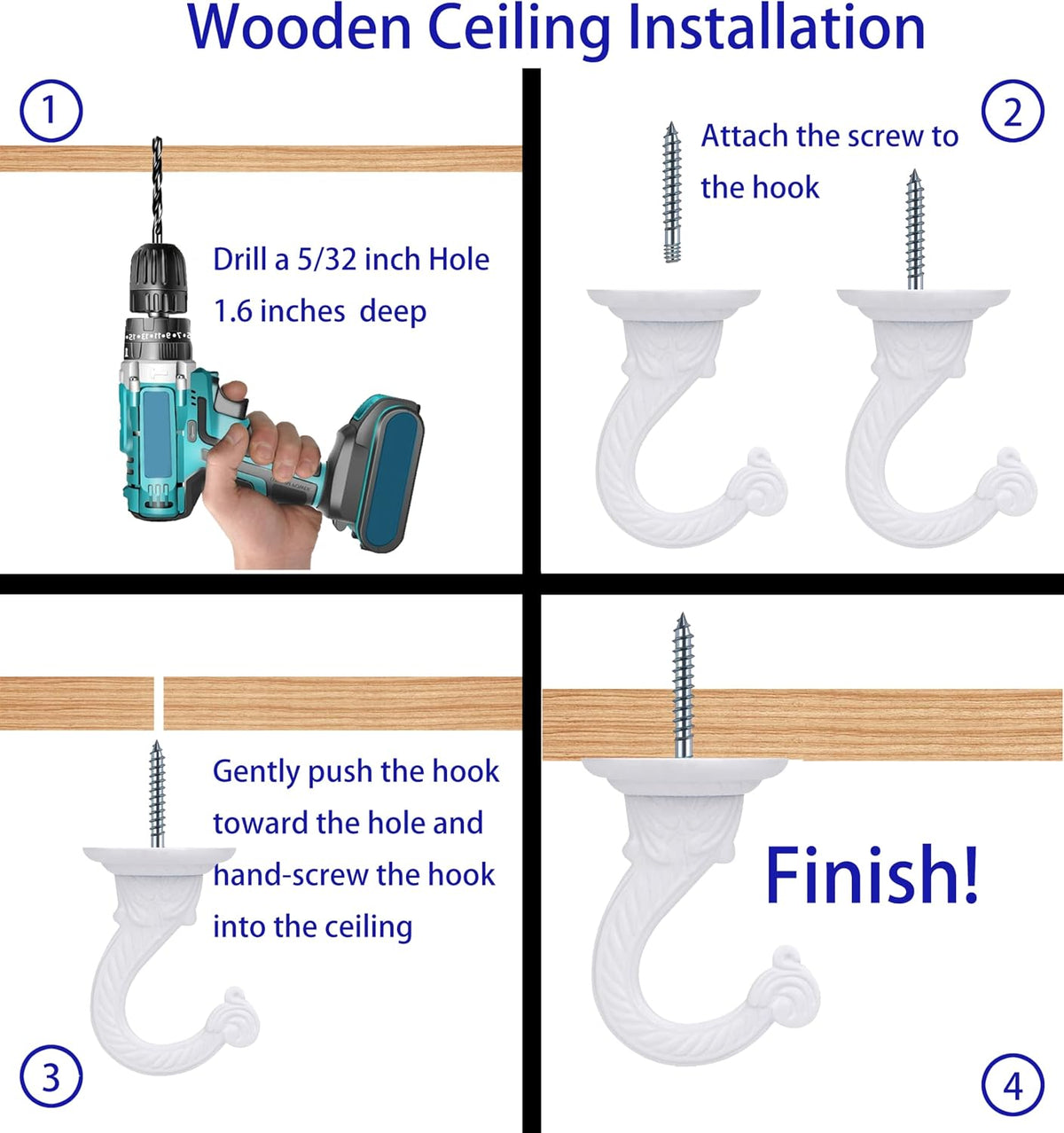 Heavy Duty Ceiling Hooks, Hanging Plants, Wall Kit (2, White)