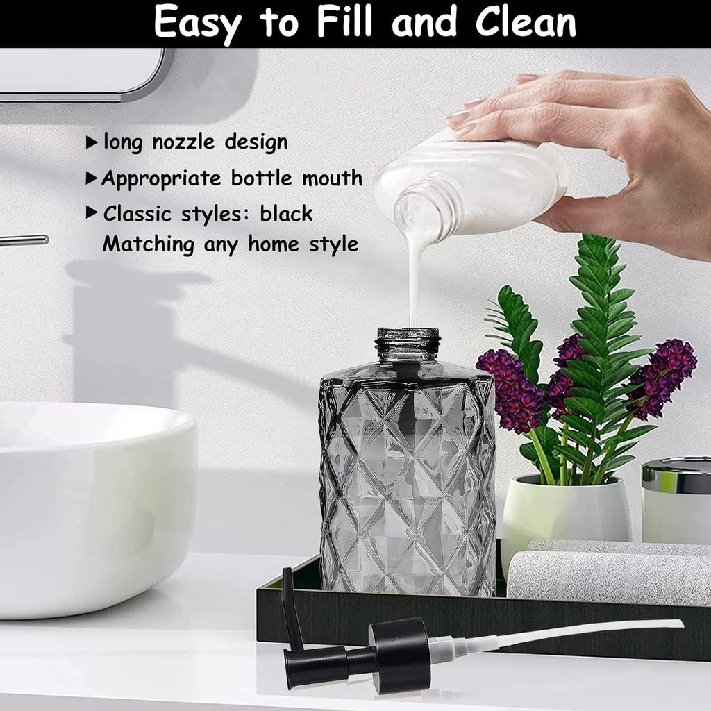 YYTSGG Glass Soap Dispenser with Black Plastic Pump, 12oz, 2 Pack