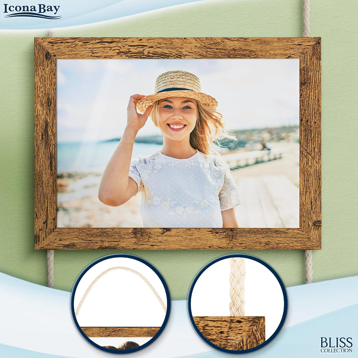 5x7 Hanging Picture Frames Collage with 8 Openings - Rustic Brown, 2 PK